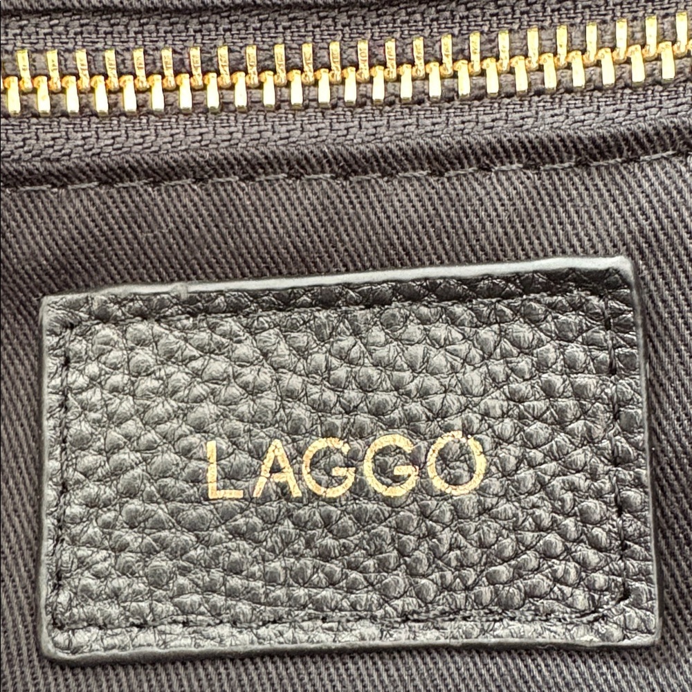 Laggo Siena Tote in Black Pebbled Leather, Zip Pockets, Classic, 13.5x12.5x5" - Picture 2 of 13
